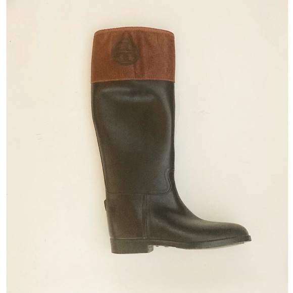 Tory Burch- Diana riding rain Boots with leather top- size 8 -  Like new. - Picture 4 of 10